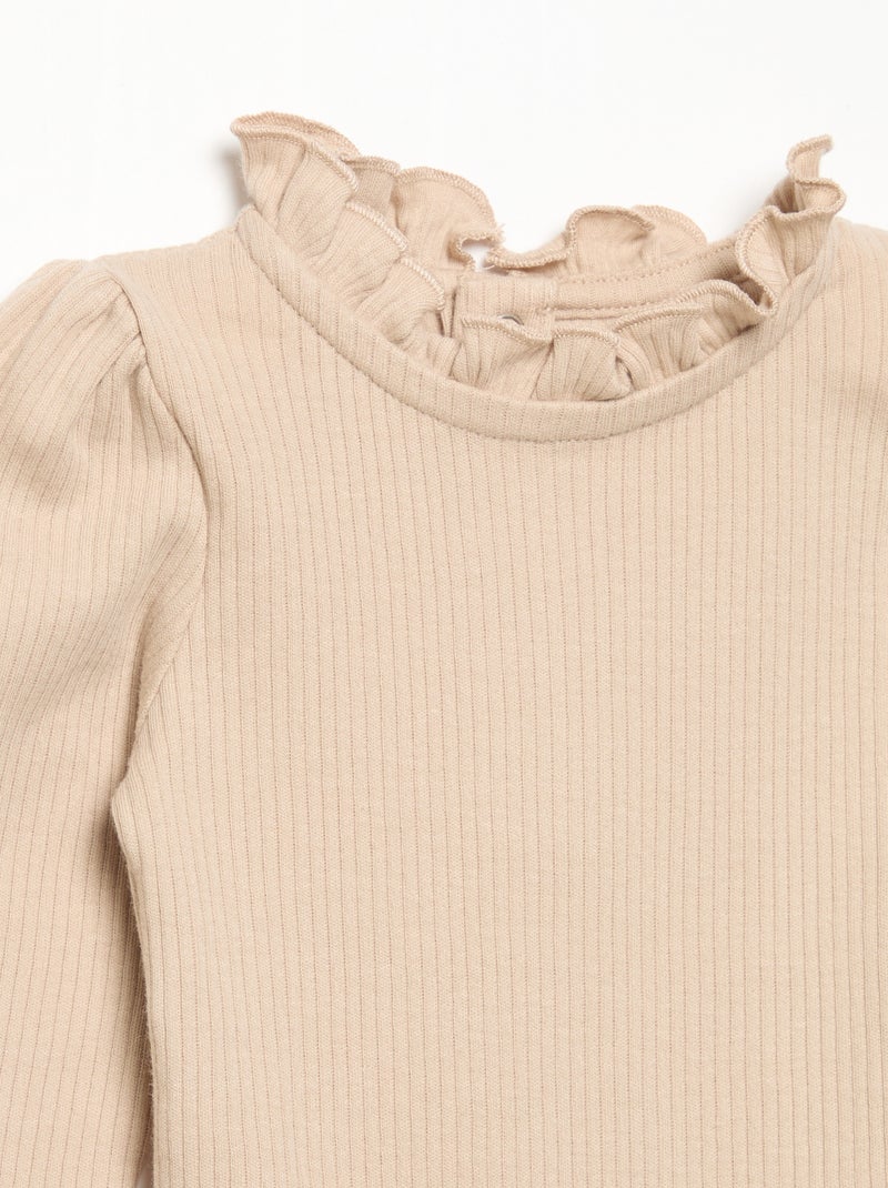 Ribbed Knit Bodysuit with Decorative Collar Beige - Kiabi
