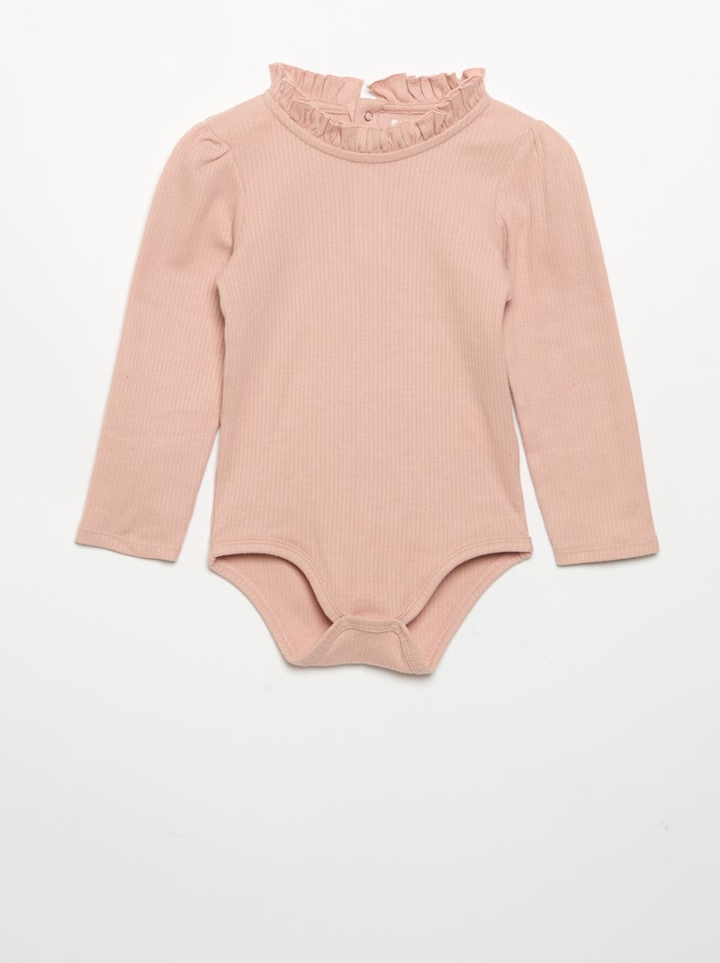Ribbed Knit Bodysuit with Decorative Collar Pink - Kiabi