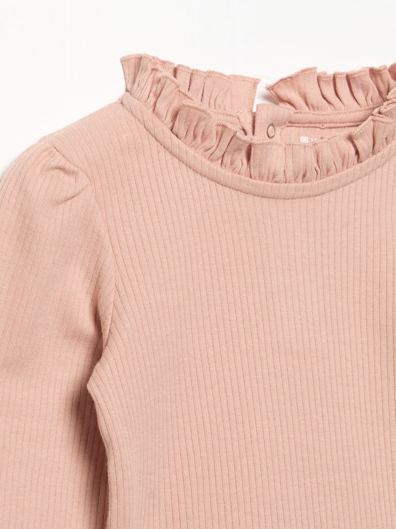 Ribbed Knit Bodysuit with Decorative Collar Pink - Kiabi