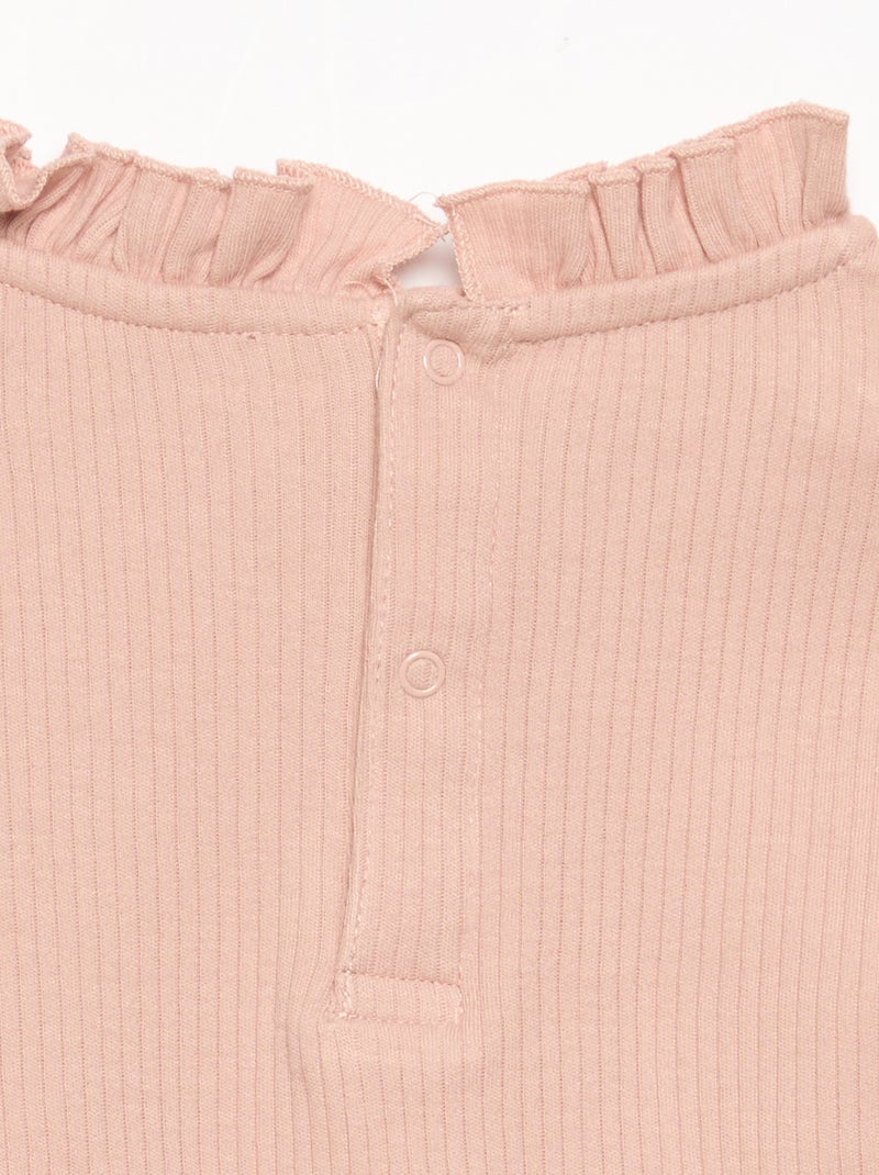 Ribbed Knit Bodysuit with Decorative Collar Pink - Kiabi