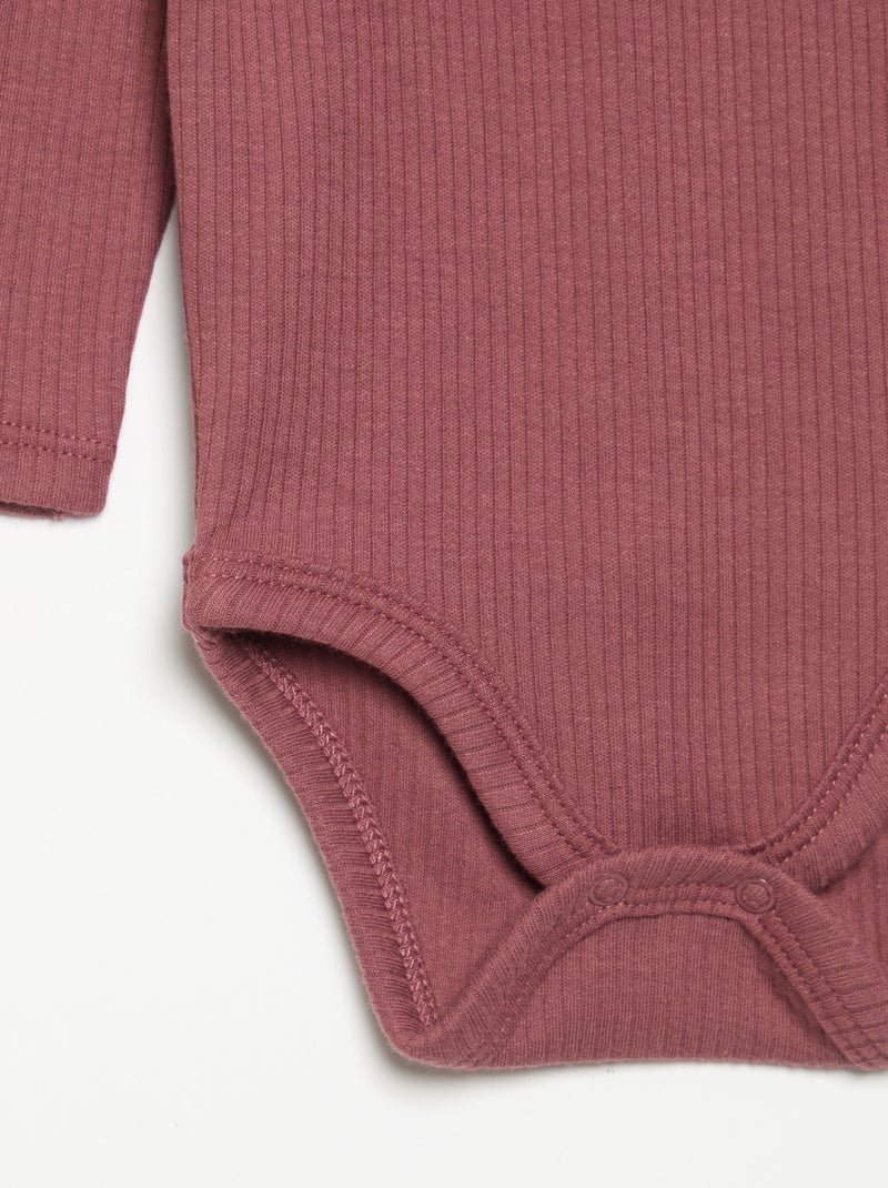 Ribbed Knit Bodysuit with Decorative Collar Pink - Kiabi