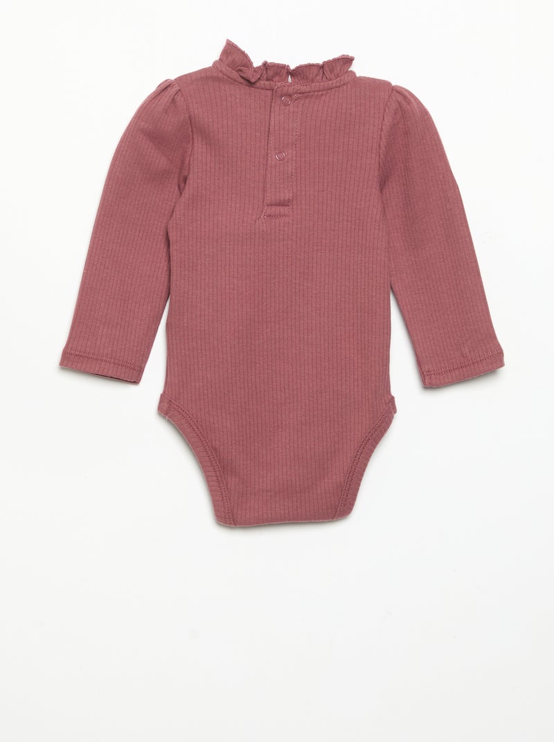 Ribbed Knit Bodysuit with Decorative Collar Pink - Kiabi