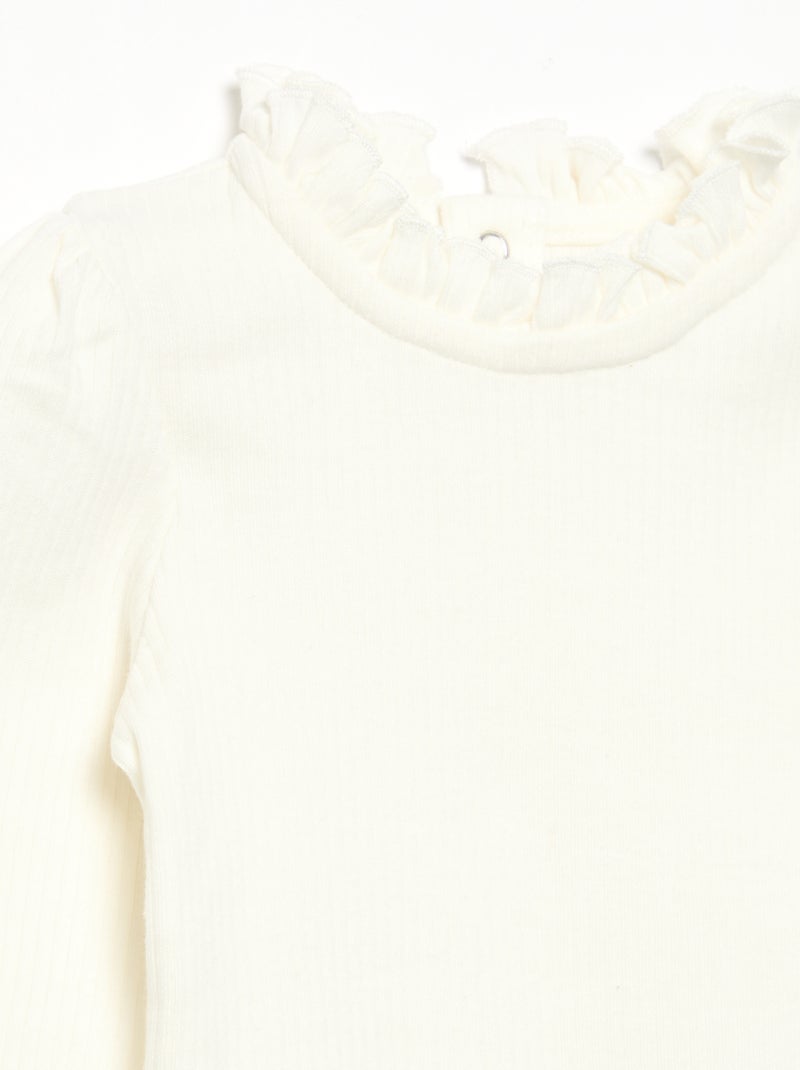 Ribbed Knit Bodysuit with Decorative Collar White - Kiabi