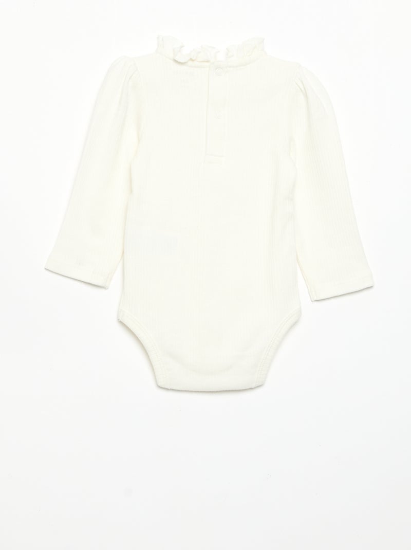 Ribbed Knit Bodysuit with Decorative Collar White - Kiabi