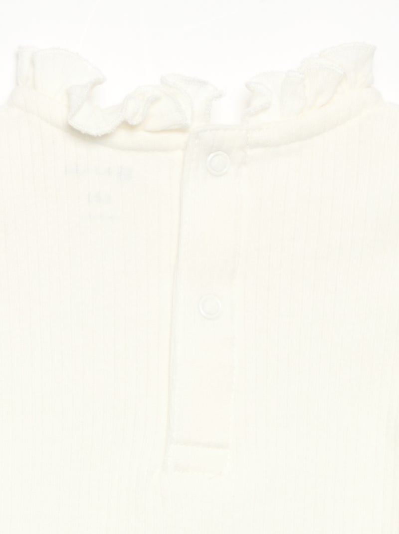Ribbed Knit Bodysuit with Decorative Collar White - Kiabi