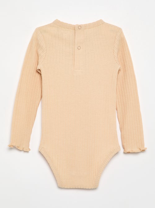 Ribbed Knit Bodysuit with Eyelet Embroidery - Kiabi