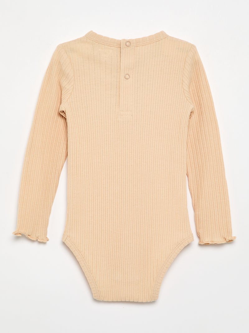 Ribbed Knit Bodysuit with Eyelet Embroidery Beige - Kiabi