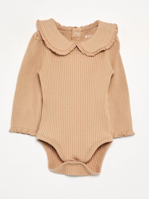 Ribbed Knit Bodysuit with Peter Pan Collar - Kiabi
