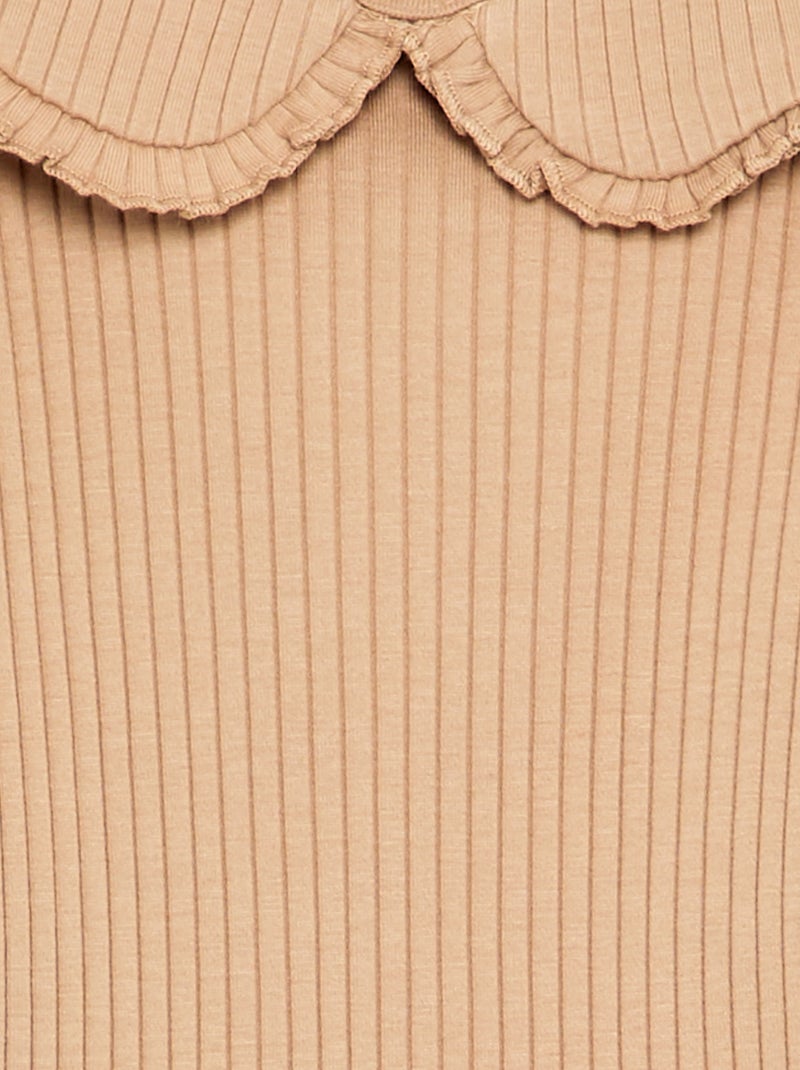Ribbed Knit Bodysuit with Peter Pan Collar Beige - Kiabi