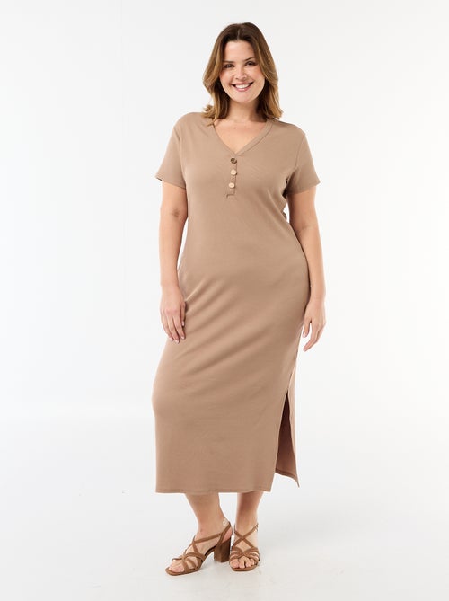 Ribbed Knit Maxi Dress with Short Sleeves - Kiabi