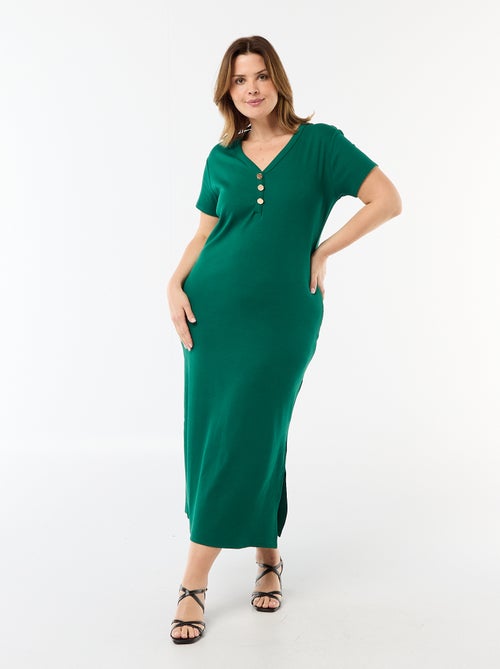 Ribbed Knit Maxi Dress with Short Sleeves - Kiabi