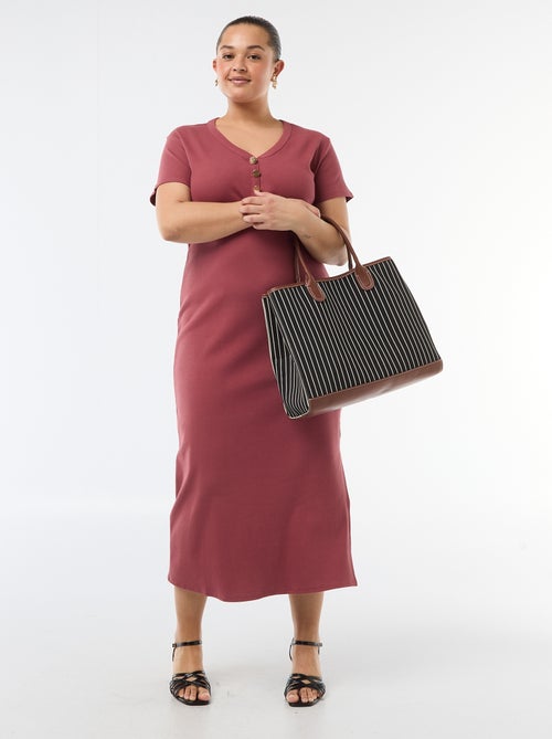Ribbed Knit Maxi Dress with Short Sleeves - Kiabi