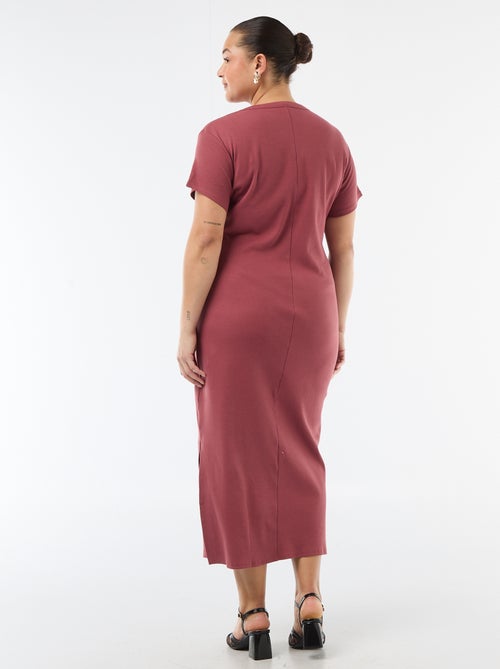 Ribbed Knit Maxi Dress with Short Sleeves - Kiabi