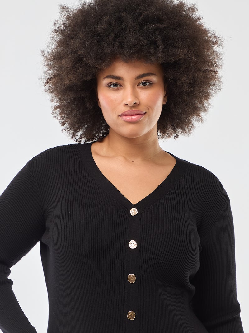 Ribbed Knit Midi Dress with Cardigan Style Black - Kiabi