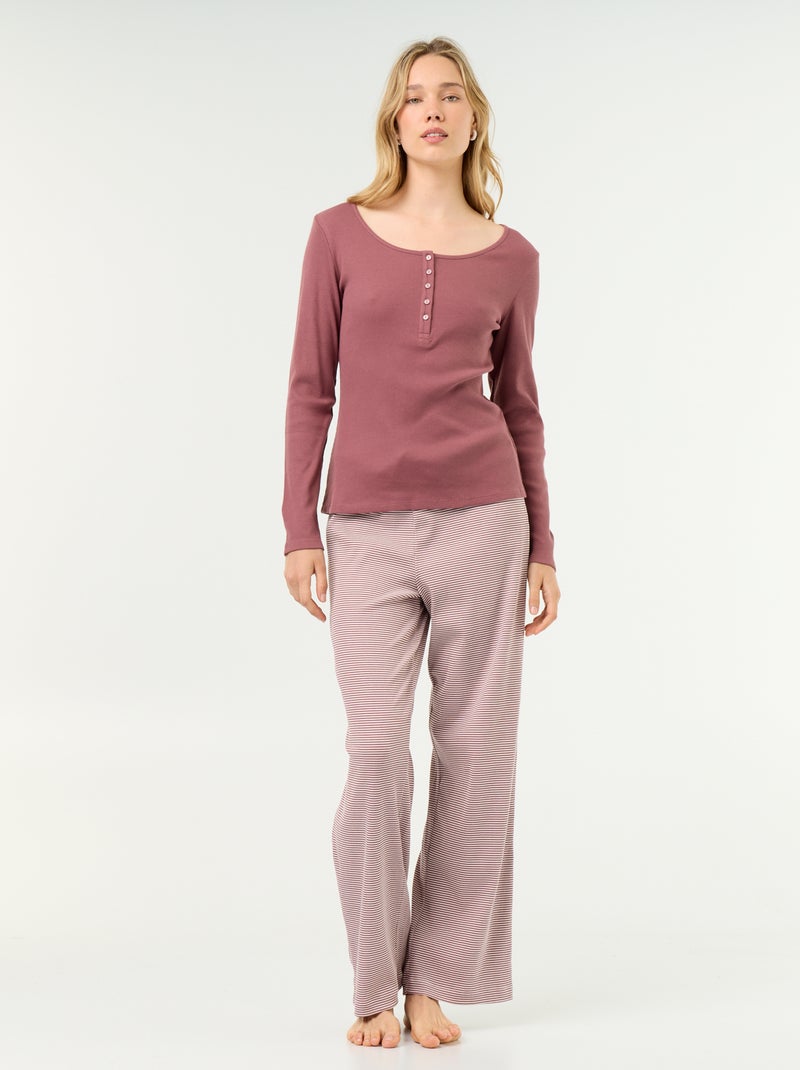 Ribbed Knit Pyjama T-shirt Pink - Kiabi