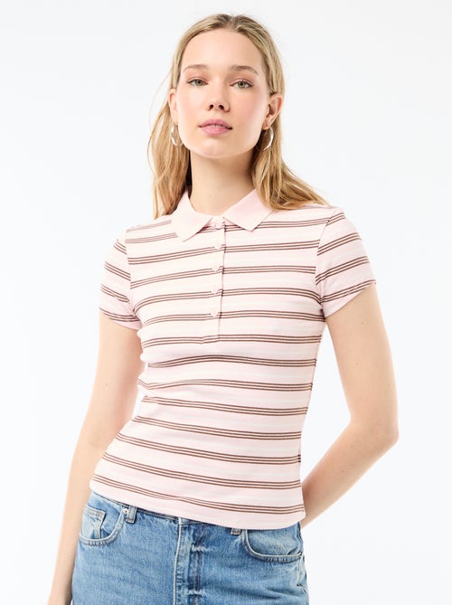 Ribbed Knit Short-Sleeve Polo Shirt - Kiabi