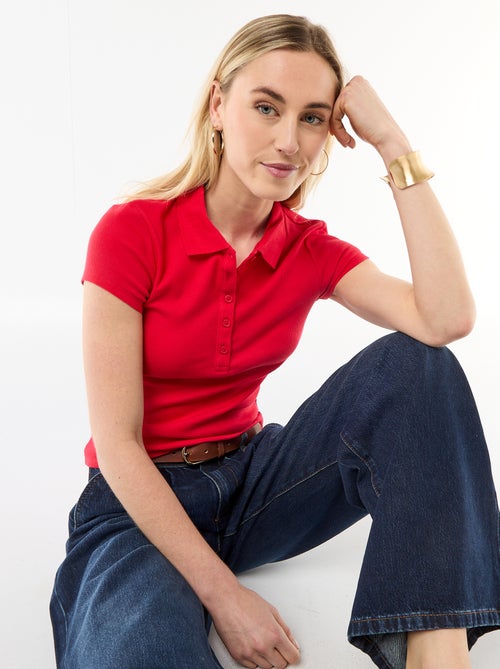 Ribbed Knit Short-Sleeve Polo Shirt - Kiabi