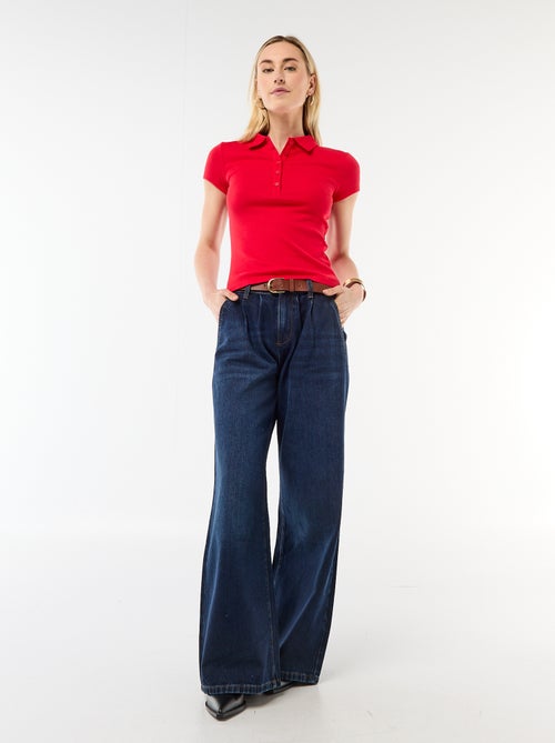 Ribbed Knit Short-Sleeve Polo Shirt - Kiabi