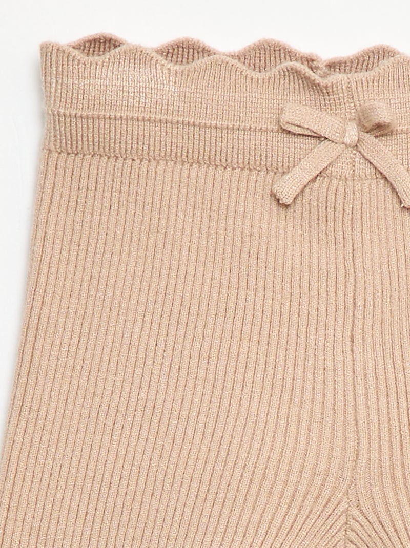Ribbed Leggings with Decorative Bow Beige - Kiabi
