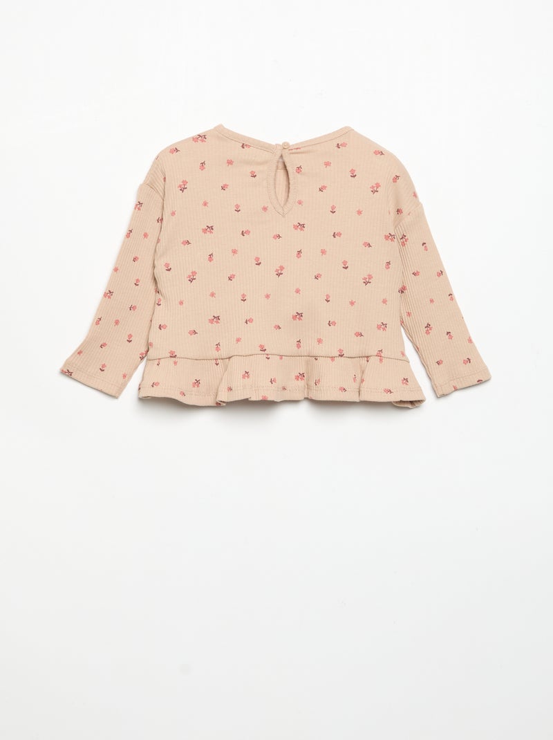 Ribbed long-sleeved T-shirt Beige - Kiabi