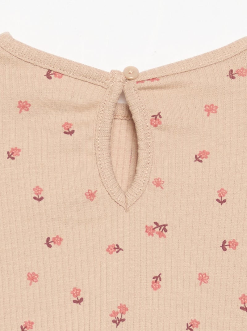 Ribbed long-sleeved T-shirt Beige - Kiabi