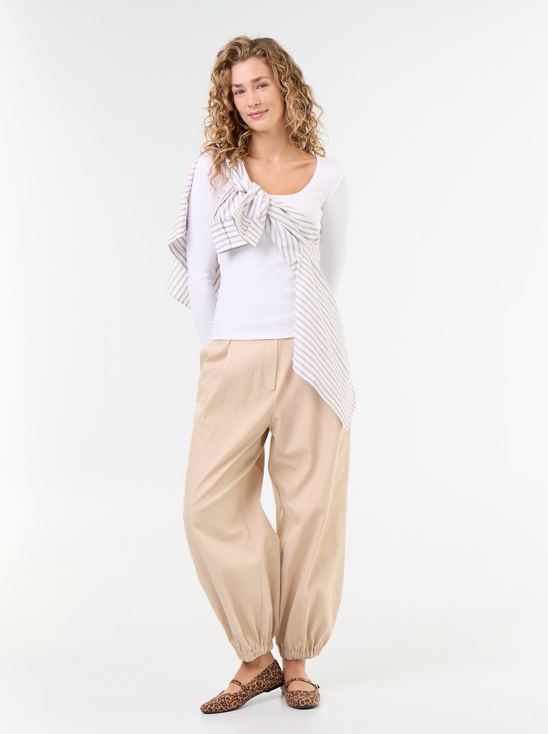 Ribbed Long-Sleeved T-Shirt White - Kiabi