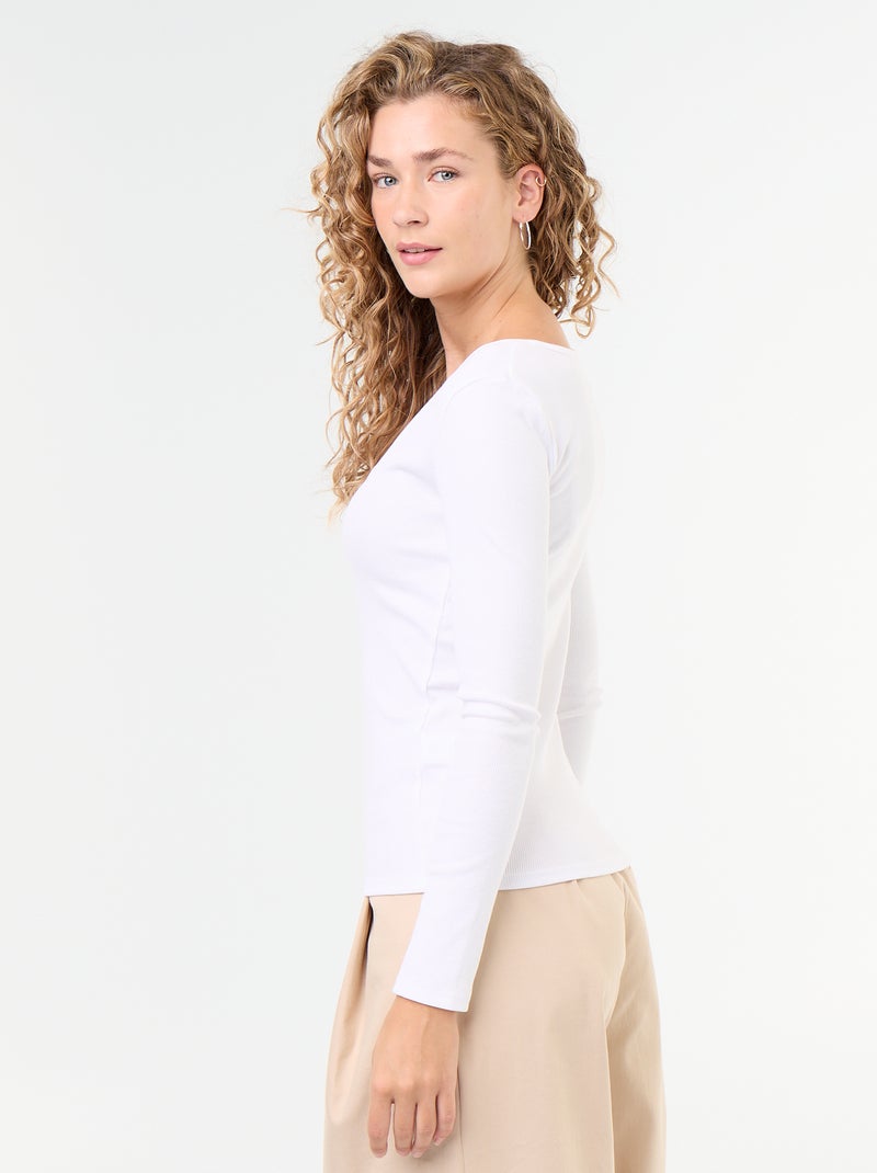 Ribbed Long-Sleeved T-Shirt White - Kiabi