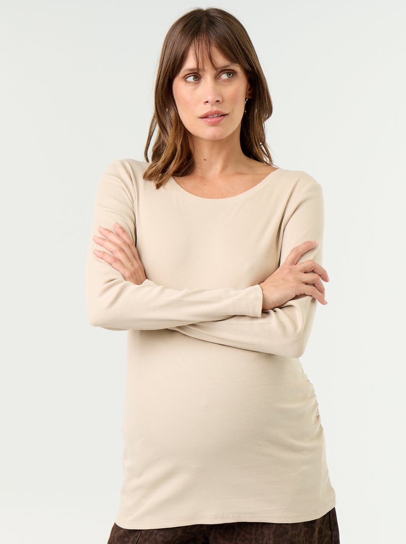 Ribbed Maternity T-shirt Beige - Kiabi