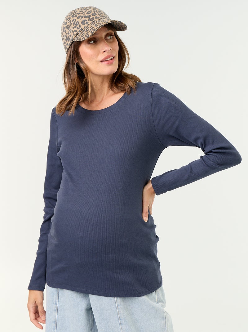 Ribbed Maternity T-shirt Blue - Kiabi