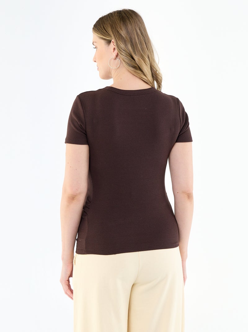 Ribbed Maternity T-shirt Brown - Kiabi
