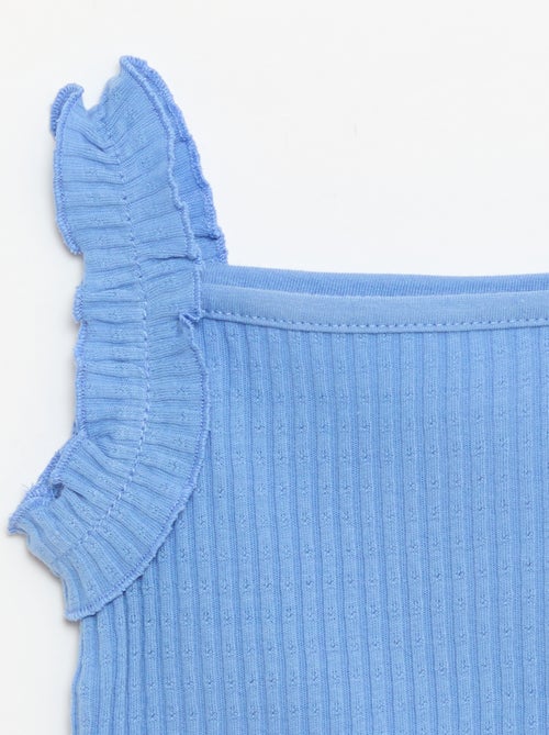 Ribbed Pointelle Tank Top with Ruffled Straps - Kiabi