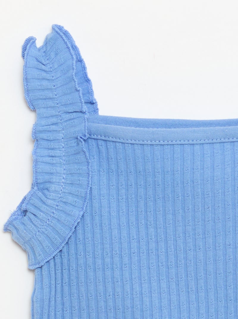 Ribbed Pointelle Tank Top with Ruffled Straps Blue - Kiabi