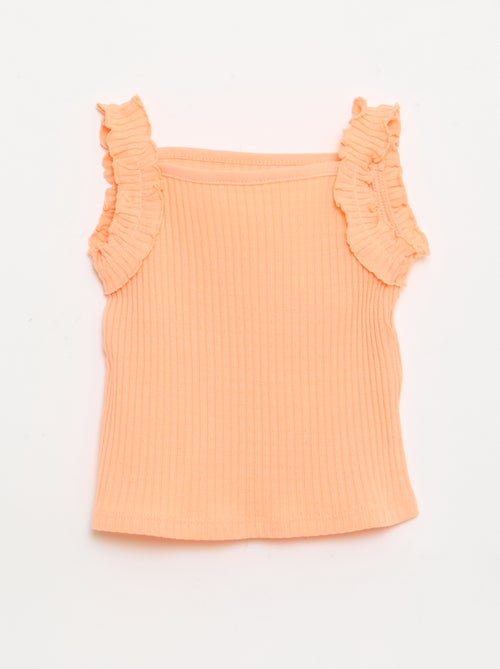 Ribbed Pointelle Tank Top with Ruffled Straps - Kiabi