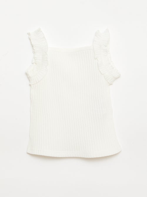 Ribbed Pointelle Tank Top with Ruffled Straps - Kiabi