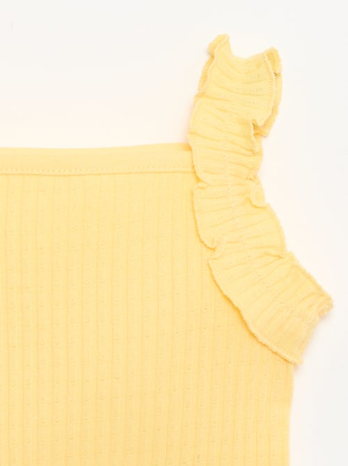 Ribbed Pointelle Tank Top with Ruffled Straps - Kiabi