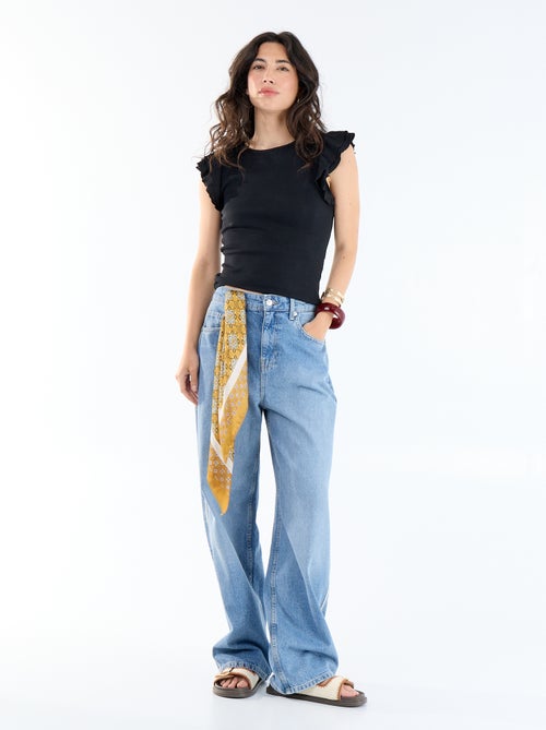 Ribbed Ruffle-Sleeve T-shirt - Kiabi