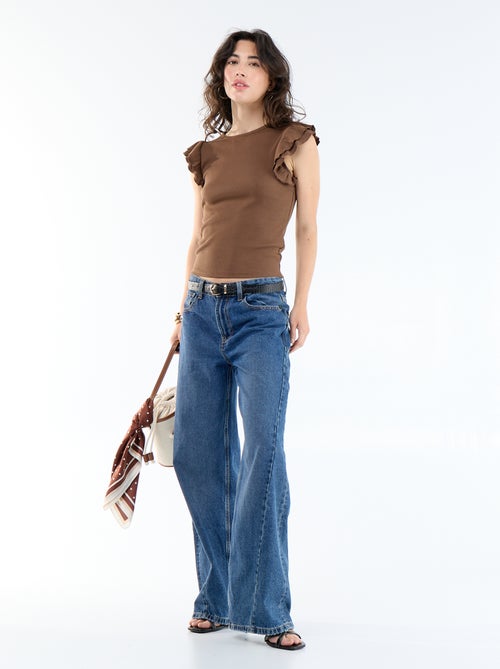 Ribbed Ruffle-Sleeve T-shirt - Kiabi