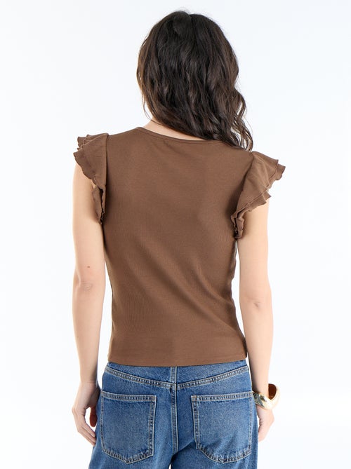 Ribbed Ruffle-Sleeve T-shirt - Kiabi