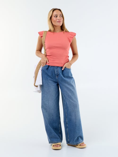 Ribbed Ruffle-Sleeve T-shirt - Kiabi