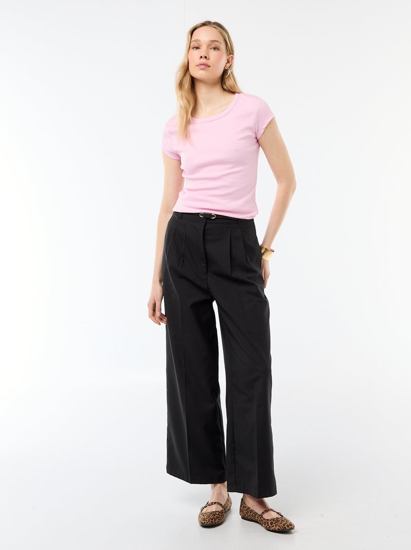 Ribbed Short-Sleeve Jersey T-Shirt Pink - Kiabi