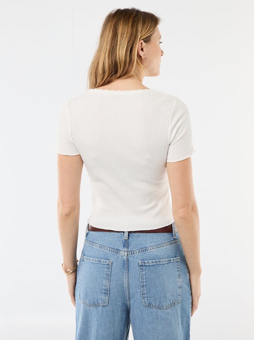 Ribbed Short-Sleeve T-Shirt with Ruffle Details - Kiabi