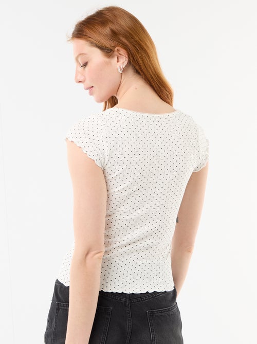 Ribbed short-sleeved T-shirt with ruffled sleeves - Kiabi