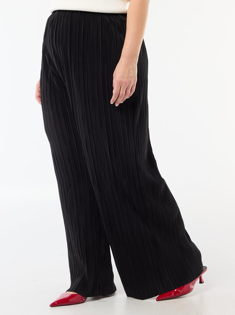 Ribbed Stretch Wide-Leg Pants Black - Kiabi