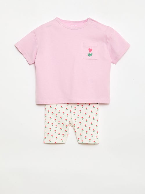 Ribbed T-shirt and Bike Shorts Set - 2-piece - Kiabi
