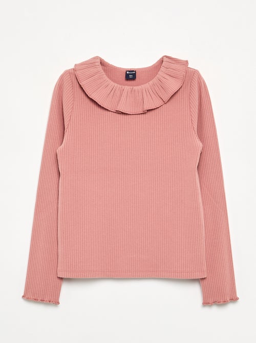 Ribbed T-shirt with frill collar - Kiabi