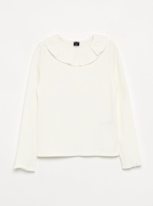 Ribbed T-shirt with frill collar - Kiabi
