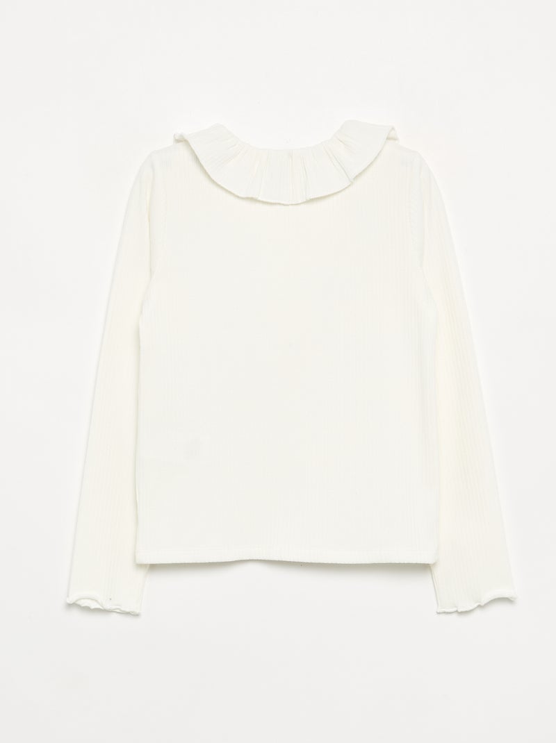Ribbed T-shirt with frill collar White - Kiabi