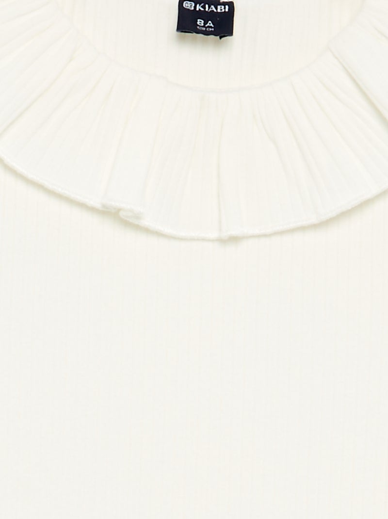 Ribbed T-shirt with frill collar White - Kiabi