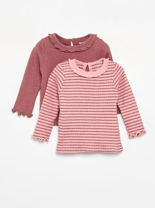 Ribbed T-shirt with ruffled collar and cuffs - Kiabi