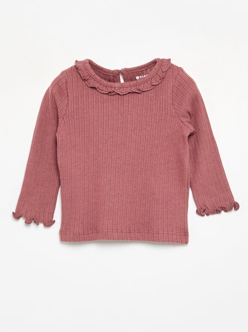 Ribbed T-shirt with ruffled collar and cuffs - Kiabi